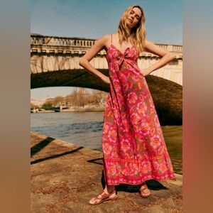 SEZANE x FARM RIO Jolia Dress in Floral Bella Pink Maxi NWT